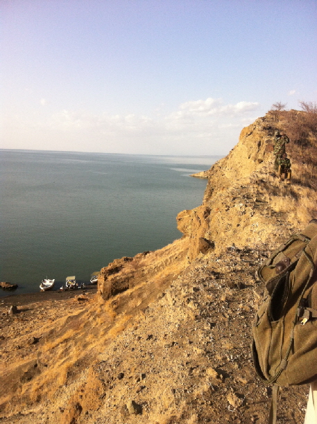 Am Rande des Flamingo Kraters, Blick in die Bucht und in Richtung Northern Island